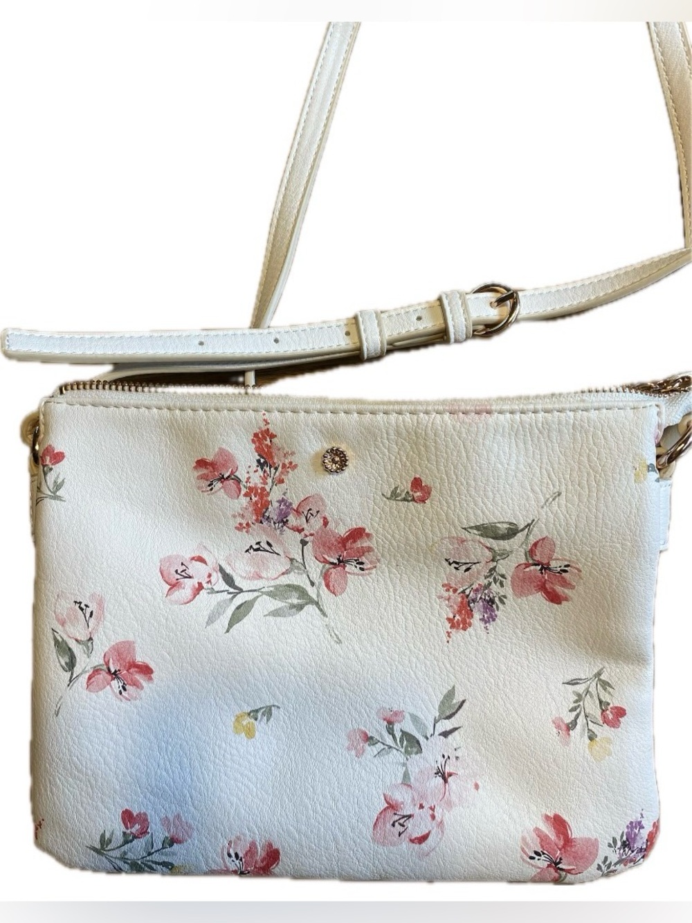 LC Lauren Conrad Candide Crossbody Bag, white and floral textured vegan leather